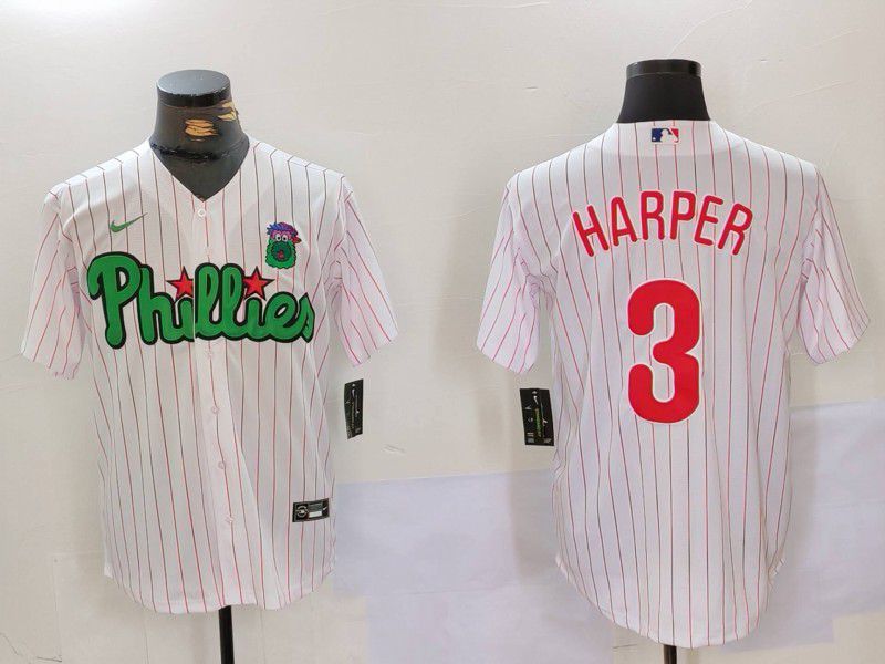 Men Philadelphia Phillies #3 Harper White stripe Second generation Joint Name 2024 Nike MLB Jersey style 1->philadelphia phillies->MLB Jersey